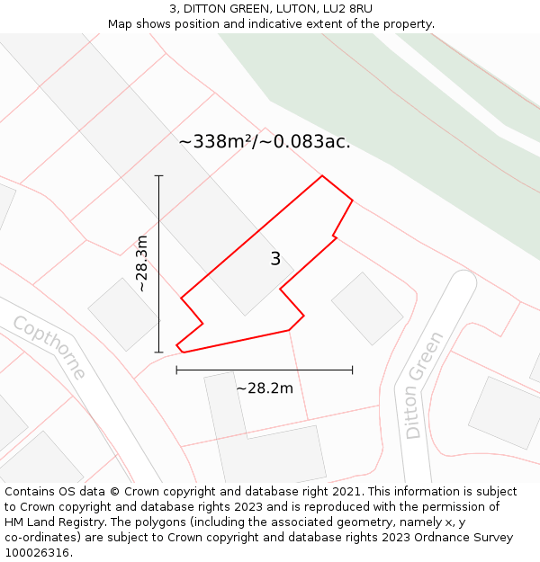 3, DITTON GREEN, LUTON, LU2 8RU: Plot and title map