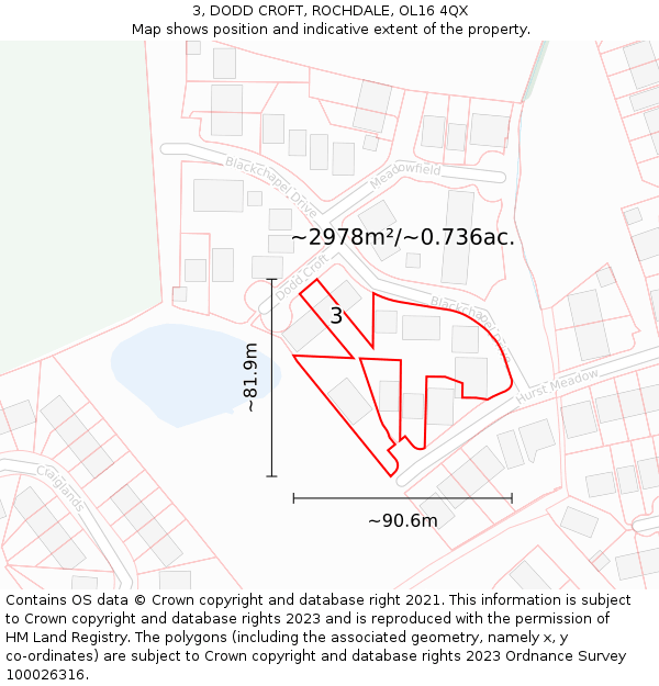 3, DODD CROFT, ROCHDALE, OL16 4QX: Plot and title map