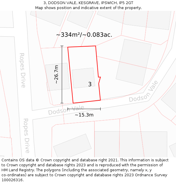 3, DODSON VALE, KESGRAVE, IPSWICH, IP5 2GT: Plot and title map