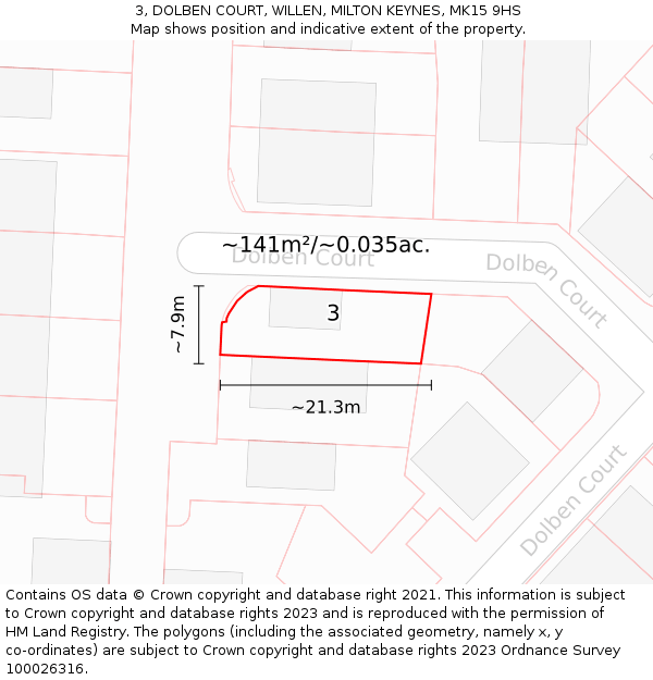 3, DOLBEN COURT, WILLEN, MILTON KEYNES, MK15 9HS: Plot and title map