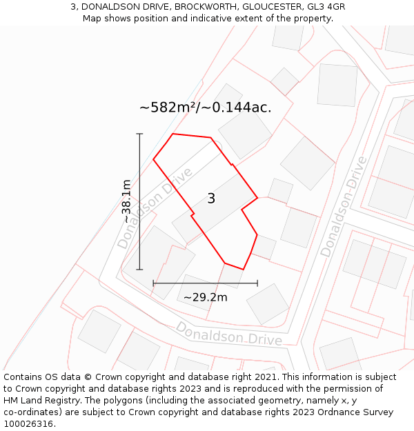 3, DONALDSON DRIVE, BROCKWORTH, GLOUCESTER, GL3 4GR: Plot and title map