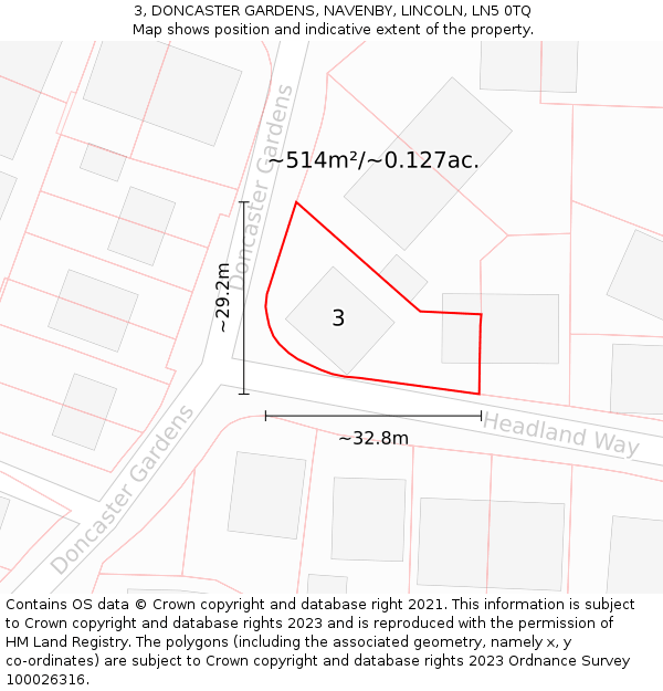 3, DONCASTER GARDENS, NAVENBY, LINCOLN, LN5 0TQ: Plot and title map