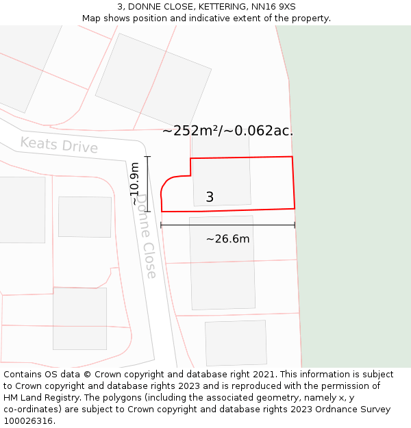 3, DONNE CLOSE, KETTERING, NN16 9XS: Plot and title map