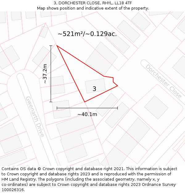 3, DORCHESTER CLOSE, RHYL, LL18 4TF: Plot and title map