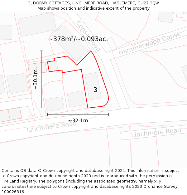 3, DORMY COTTAGES, LINCHMERE ROAD, HASLEMERE, GU27 3QW: Plot and title map