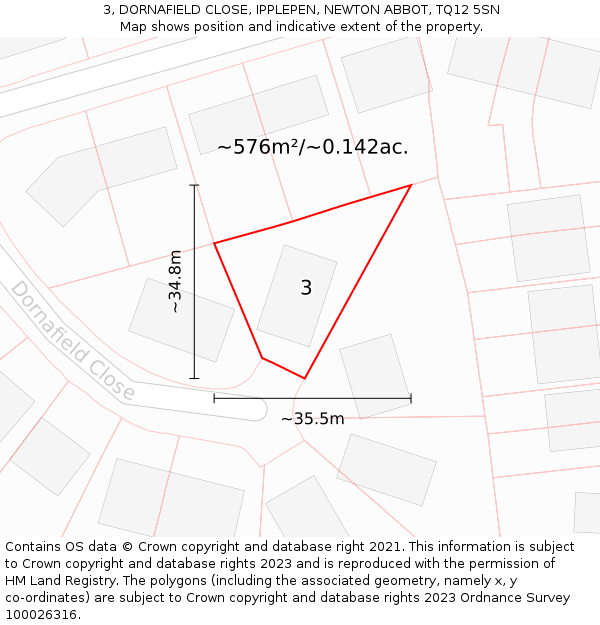 3, DORNAFIELD CLOSE, IPPLEPEN, NEWTON ABBOT, TQ12 5SN: Plot and title map