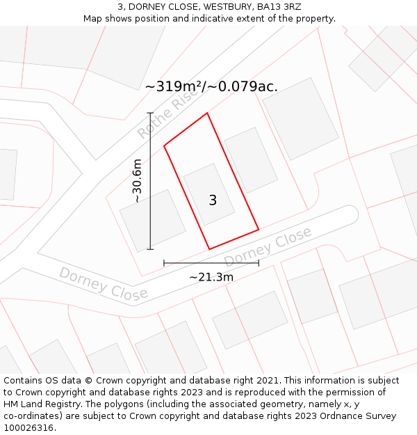 3, DORNEY CLOSE, WESTBURY, BA13 3RZ: Plot and title map