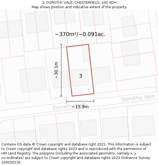 3, DOROTHY VALE, CHESTERFIELD, S40 4DH: Plot and title map