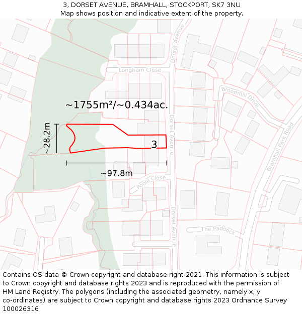 3, DORSET AVENUE, BRAMHALL, STOCKPORT, SK7 3NU: Plot and title map