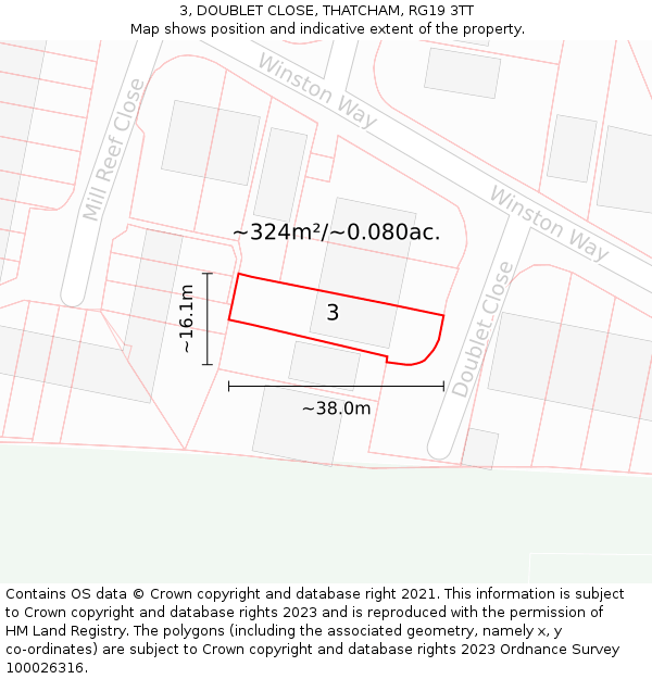 3, DOUBLET CLOSE, THATCHAM, RG19 3TT: Plot and title map