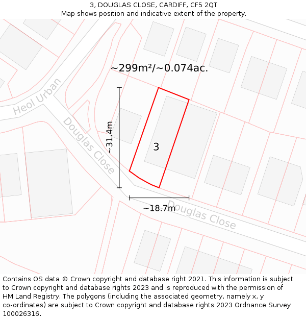 3, DOUGLAS CLOSE, CARDIFF, CF5 2QT: Plot and title map