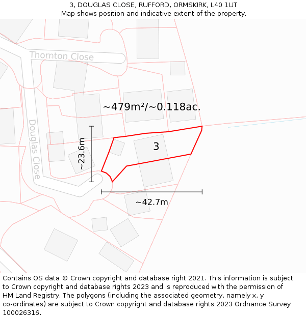 3, DOUGLAS CLOSE, RUFFORD, ORMSKIRK, L40 1UT: Plot and title map