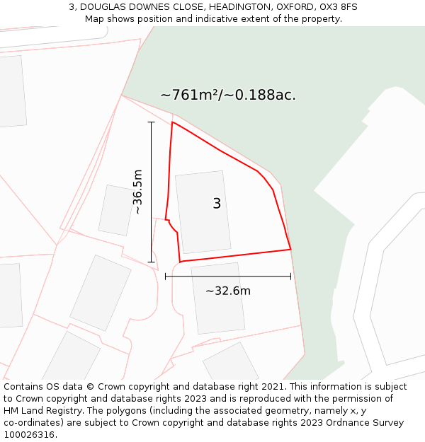 3, DOUGLAS DOWNES CLOSE, HEADINGTON, OXFORD, OX3 8FS: Plot and title map