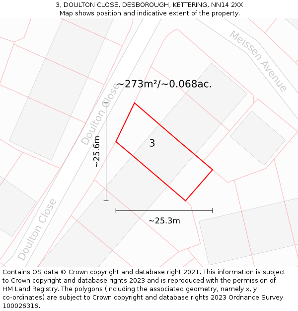 3, DOULTON CLOSE, DESBOROUGH, KETTERING, NN14 2XX: Plot and title map