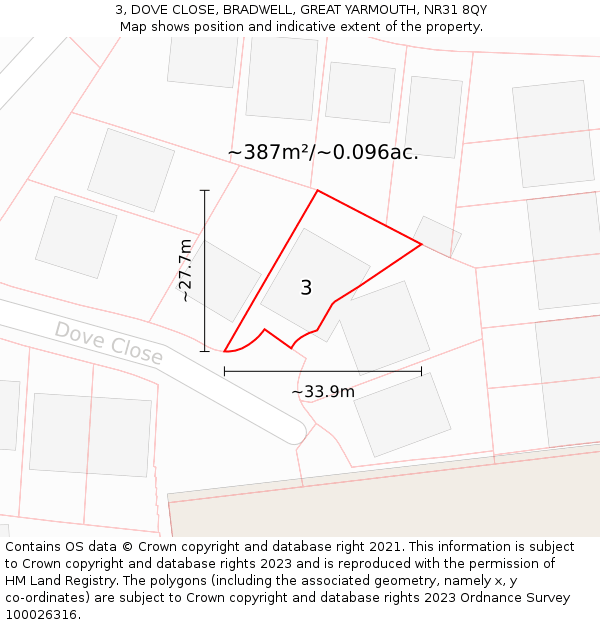 3, DOVE CLOSE, BRADWELL, GREAT YARMOUTH, NR31 8QY: Plot and title map