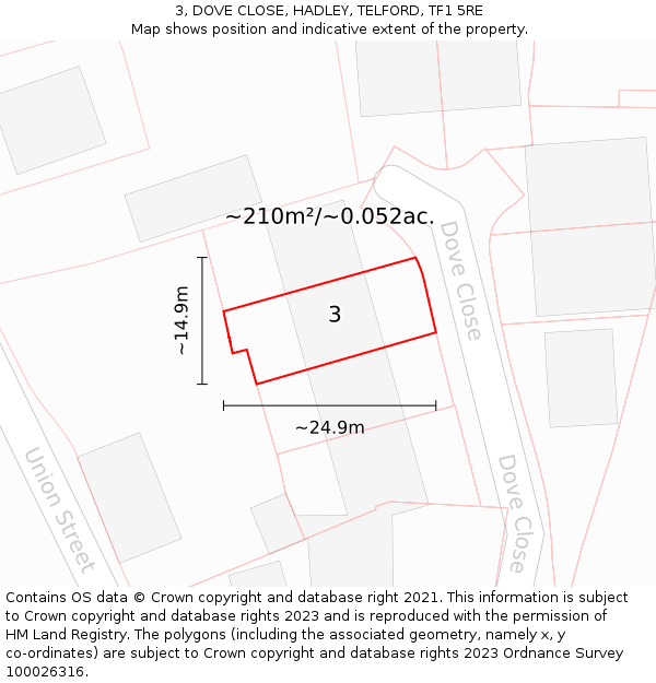 3, DOVE CLOSE, HADLEY, TELFORD, TF1 5RE: Plot and title map