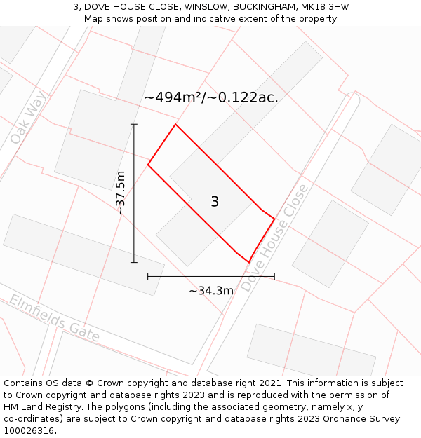 3, DOVE HOUSE CLOSE, WINSLOW, BUCKINGHAM, MK18 3HW: Plot and title map
