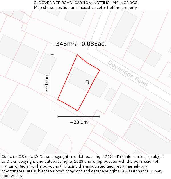 3, DOVERIDGE ROAD, CARLTON, NOTTINGHAM, NG4 3GQ: Plot and title map