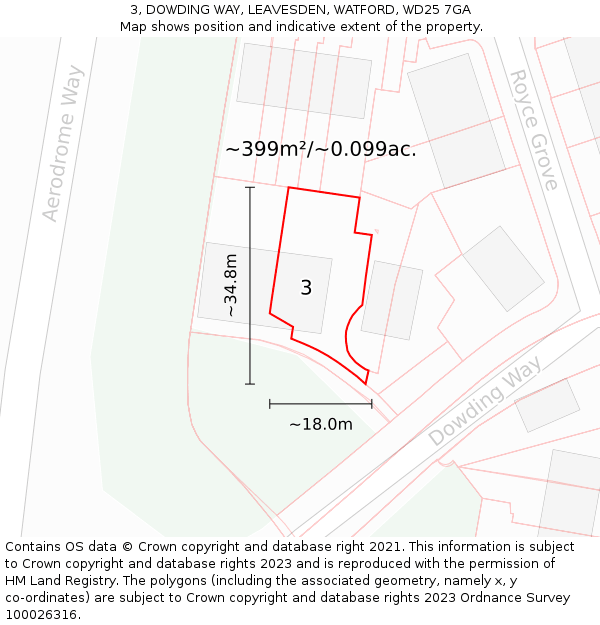 3, DOWDING WAY, LEAVESDEN, WATFORD, WD25 7GA: Plot and title map