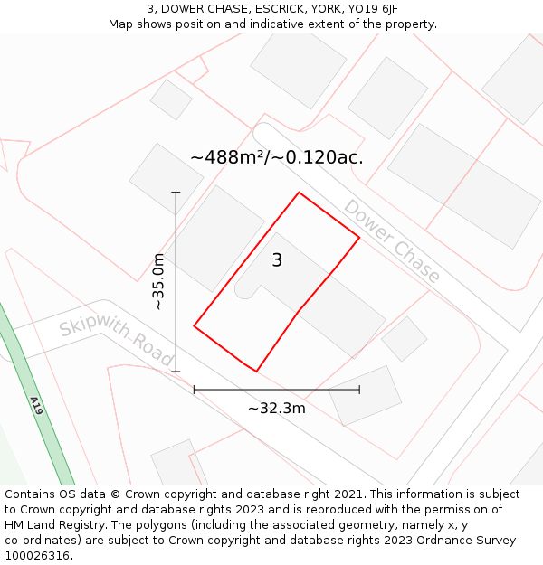 3, DOWER CHASE, ESCRICK, YORK, YO19 6JF: Plot and title map