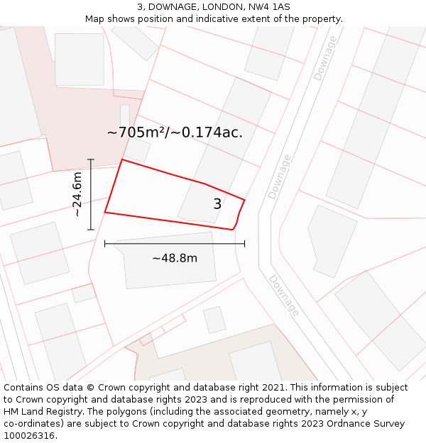 3, DOWNAGE, LONDON, NW4 1AS: Plot and title map