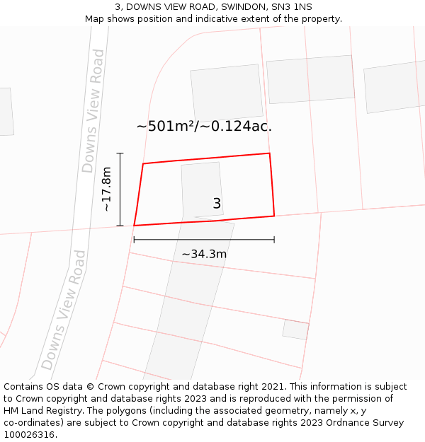 3, DOWNS VIEW ROAD, SWINDON, SN3 1NS: Plot and title map