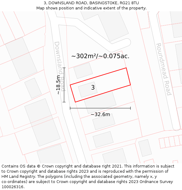 3, DOWNSLAND ROAD, BASINGSTOKE, RG21 8TU: Plot and title map