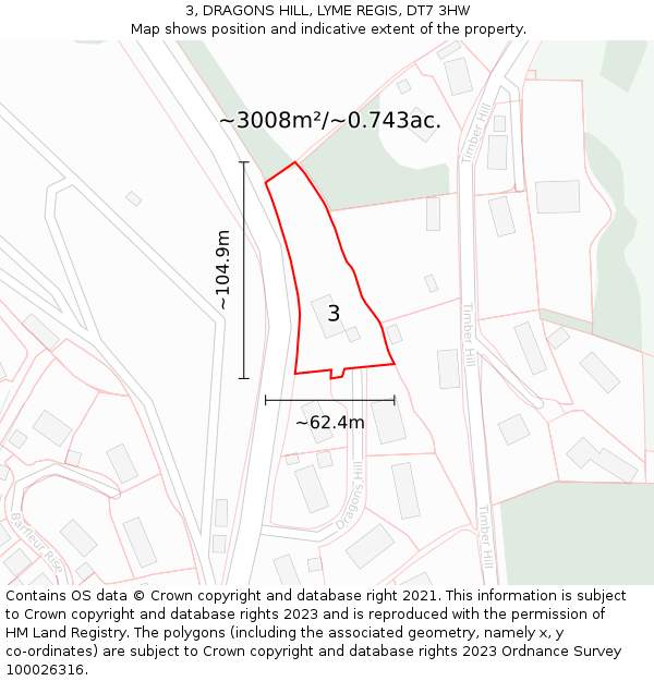 3, DRAGONS HILL, LYME REGIS, DT7 3HW: Plot and title map