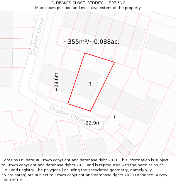 3, DRAKES CLOSE, REDDITCH, B97 5NG: Plot and title map