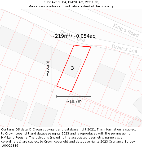 3, DRAKES LEA, EVESHAM, WR11 3BJ: Plot and title map