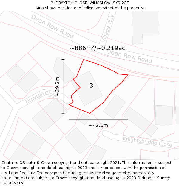 3, DRAYTON CLOSE, WILMSLOW, SK9 2GE: Plot and title map