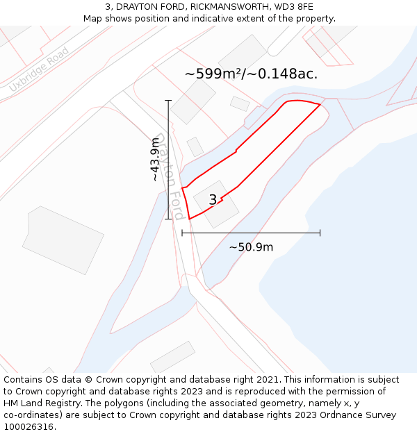 3, DRAYTON FORD, RICKMANSWORTH, WD3 8FE: Plot and title map