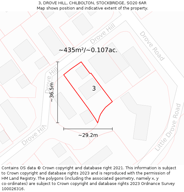 3, DROVE HILL, CHILBOLTON, STOCKBRIDGE, SO20 6AR: Plot and title map