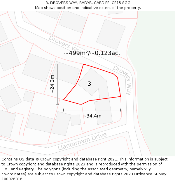 3, DROVERS WAY, RADYR, CARDIFF, CF15 8GG: Plot and title map