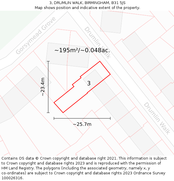 3, DRUMLIN WALK, BIRMINGHAM, B31 5JS: Plot and title map