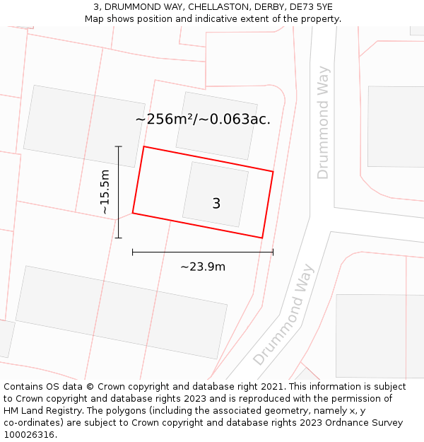 3, DRUMMOND WAY, CHELLASTON, DERBY, DE73 5YE: Plot and title map