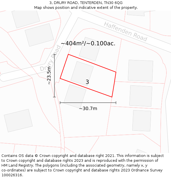 3, DRURY ROAD, TENTERDEN, TN30 6QG: Plot and title map