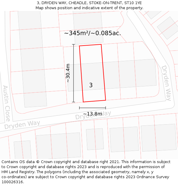 3, DRYDEN WAY, CHEADLE, STOKE-ON-TRENT, ST10 1YE: Plot and title map