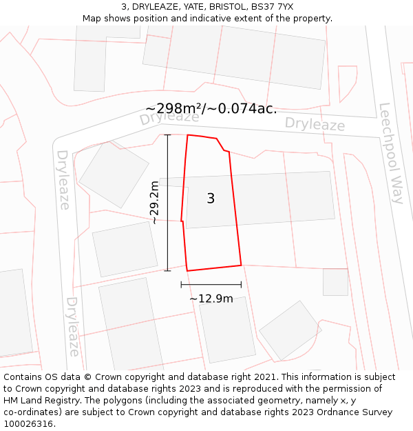 3, DRYLEAZE, YATE, BRISTOL, BS37 7YX: Plot and title map