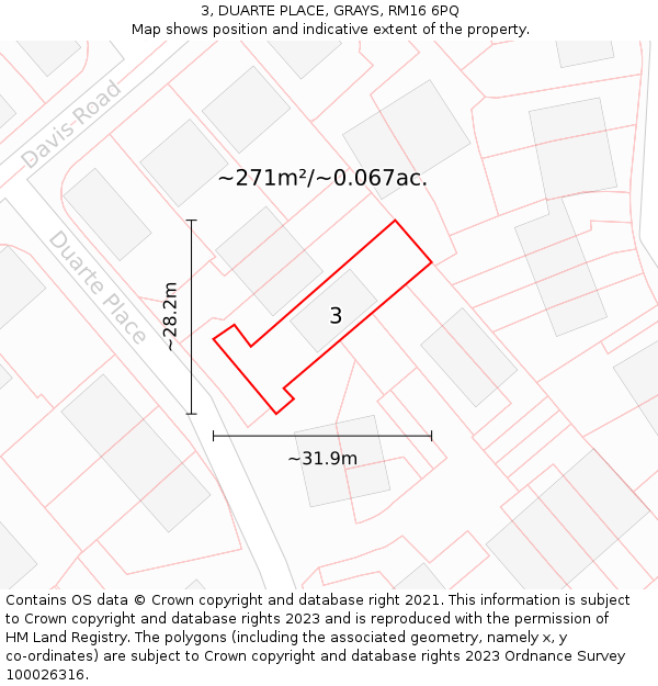 3, DUARTE PLACE, GRAYS, RM16 6PQ: Plot and title map