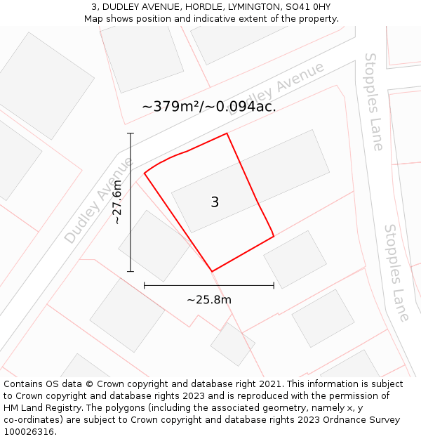 3, DUDLEY AVENUE, HORDLE, LYMINGTON, SO41 0HY: Plot and title map