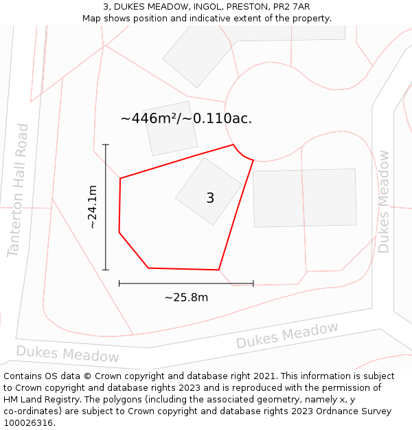 3, DUKES MEADOW, INGOL, PRESTON, PR2 7AR: Plot and title map