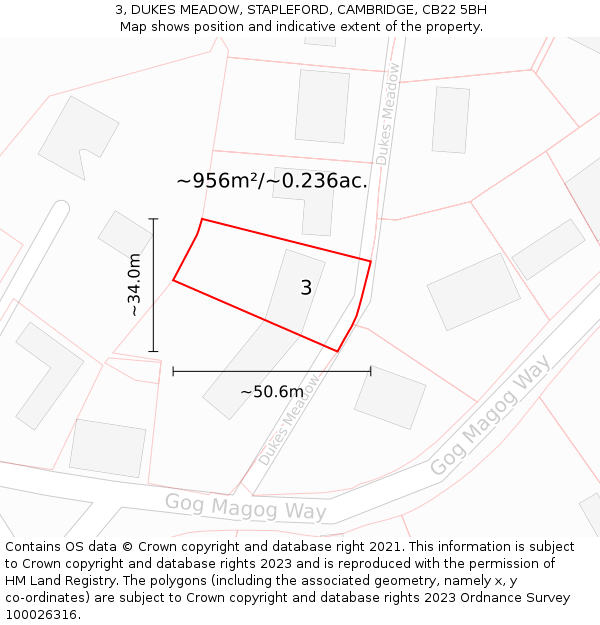 3, DUKES MEADOW, STAPLEFORD, CAMBRIDGE, CB22 5BH: Plot and title map