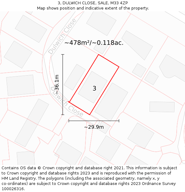 3, DULWICH CLOSE, SALE, M33 4ZP: Plot and title map