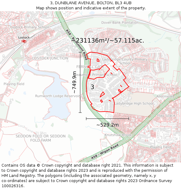 3, DUNBLANE AVENUE, BOLTON, BL3 4UB: Plot and title map