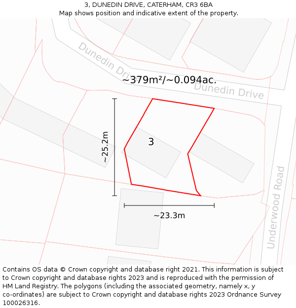 3, DUNEDIN DRIVE, CATERHAM, CR3 6BA: Plot and title map