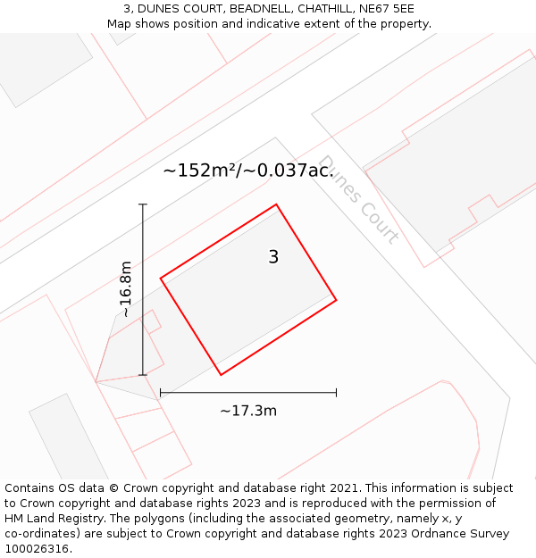 3, DUNES COURT, BEADNELL, CHATHILL, NE67 5EE: Plot and title map