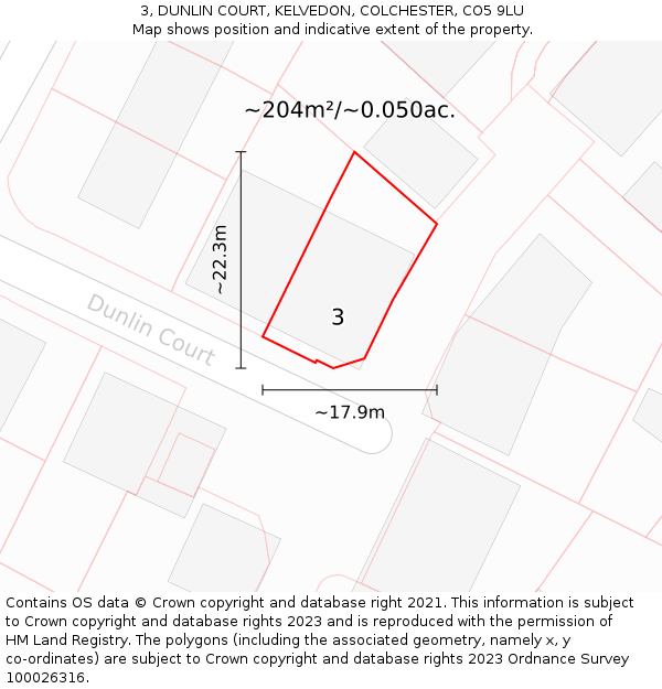 3, DUNLIN COURT, KELVEDON, COLCHESTER, CO5 9LU: Plot and title map