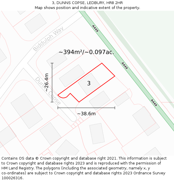 3, DUNNS COPSE, LEDBURY, HR8 2HR: Plot and title map