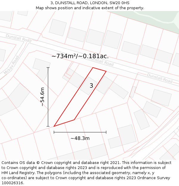 3, DUNSTALL ROAD, LONDON, SW20 0HS: Plot and title map